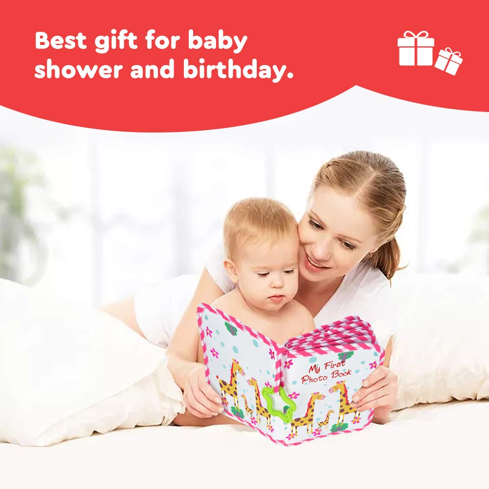 AUVCAS Baby Photo Album Soft Cloth Photo Book First Year Memory Album Shower Gift for Babies Newborns Toddlers & Kids,Holds 4x6 Inch Photos. (Pink)