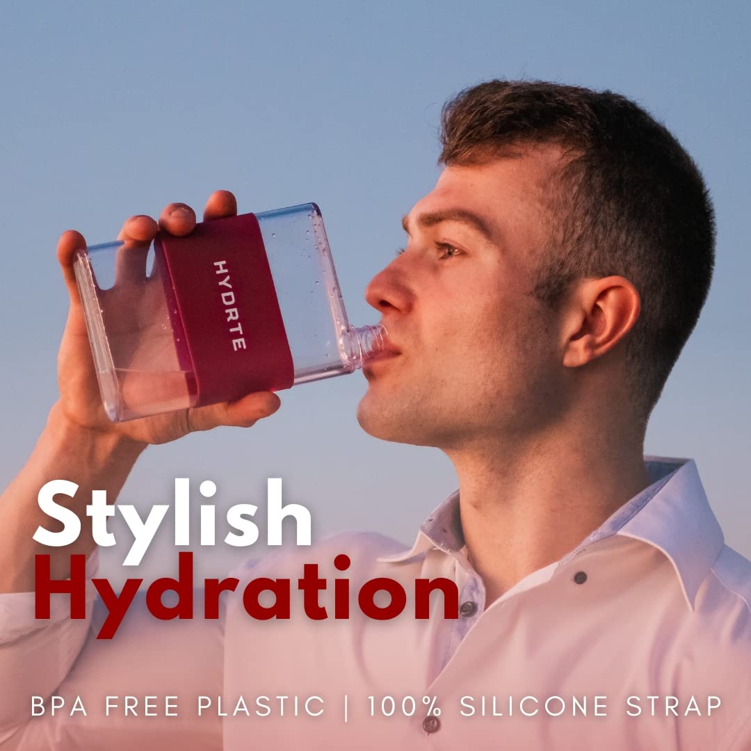 Hydrte Flat Water Bottle 16.2 oz, Leak Proof and Slim Design, The Purse Water Bottle, Cute Water Bottles made for Women and Men, BPA Free Square