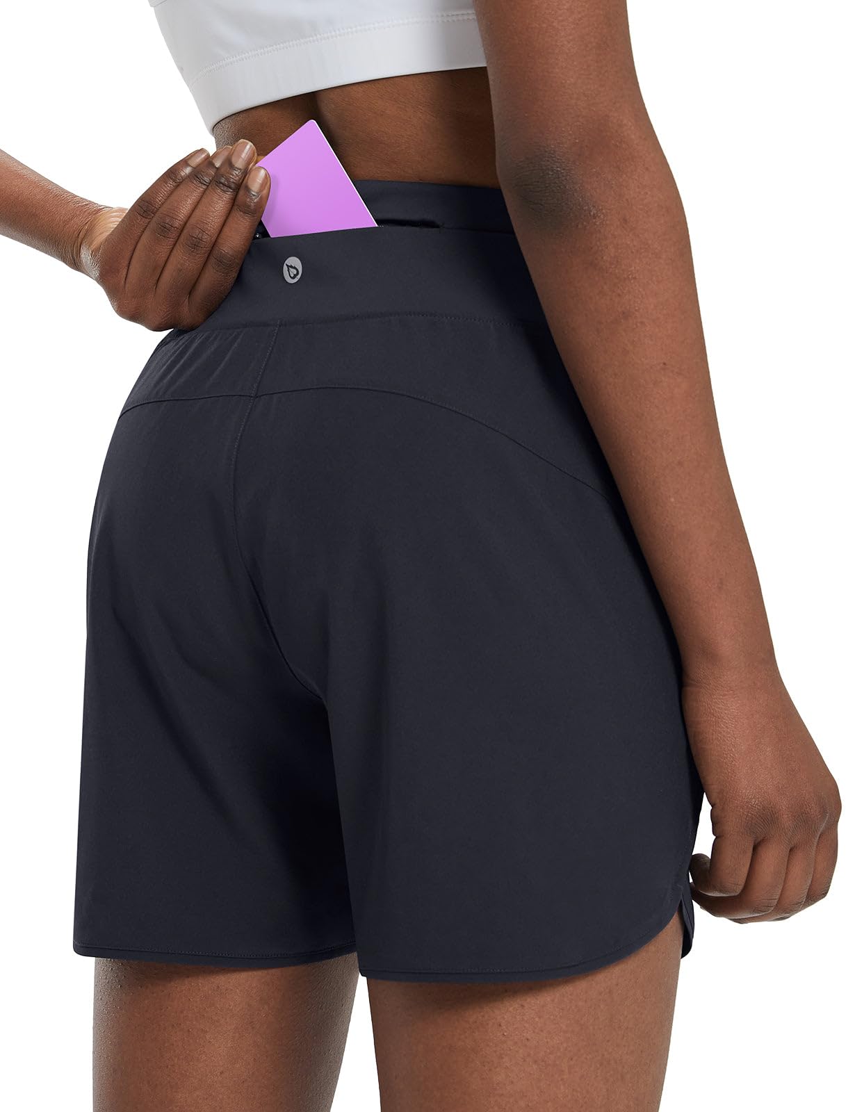 baleaf Women's 5" Workout Shorts Athletic Running Shorts High Waisted with Zipper Pocket Gym Quick Dry Hiking Sports Black S