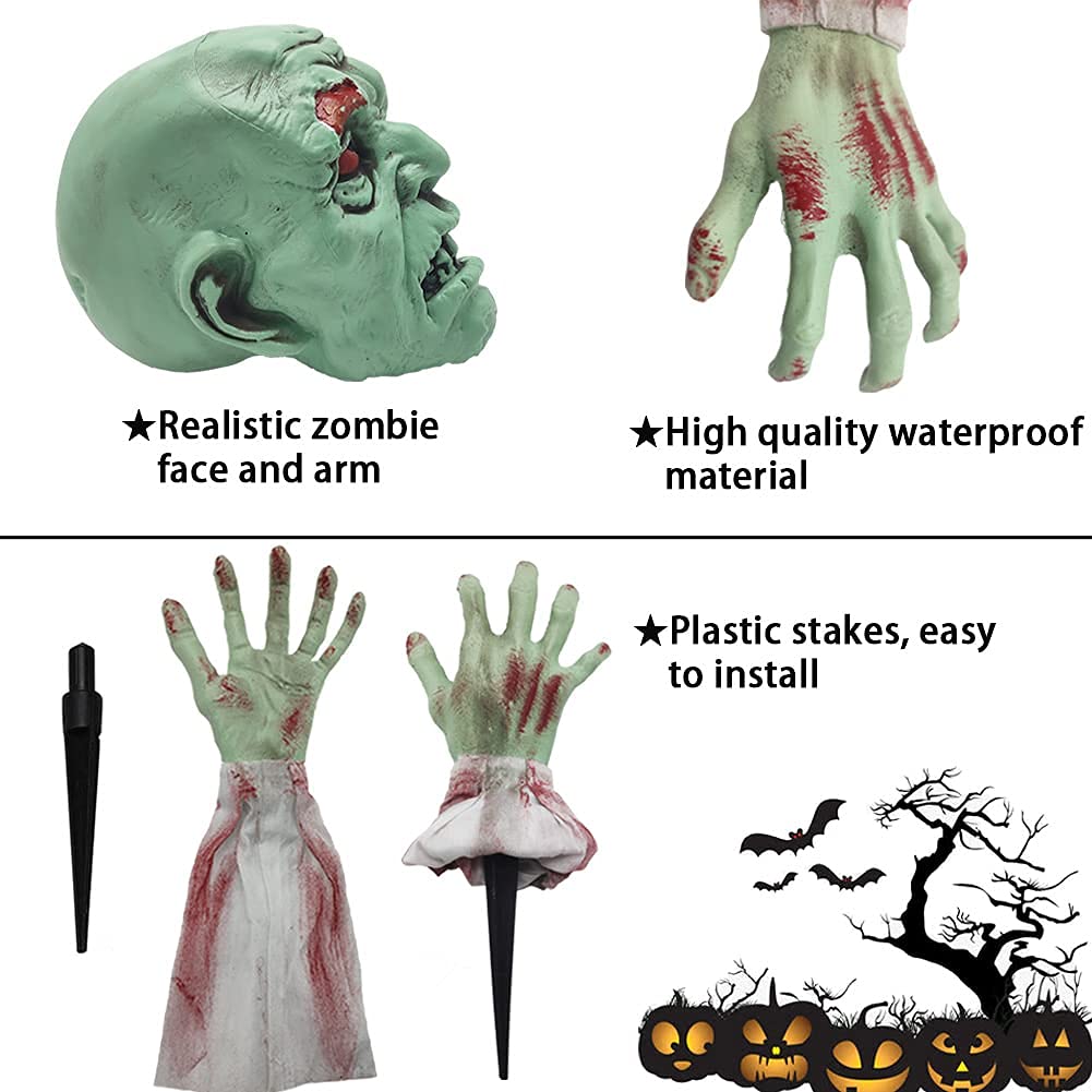 WODMAZ Halloween Zombie Stakes Decorations, Scary Zombie with Face and Arms Lawn Stakes, Groundbreaker Stakes for Halloween Patio Yard Lawn Graveyard Scenes Outdoor Party Props Decor, 3Pack