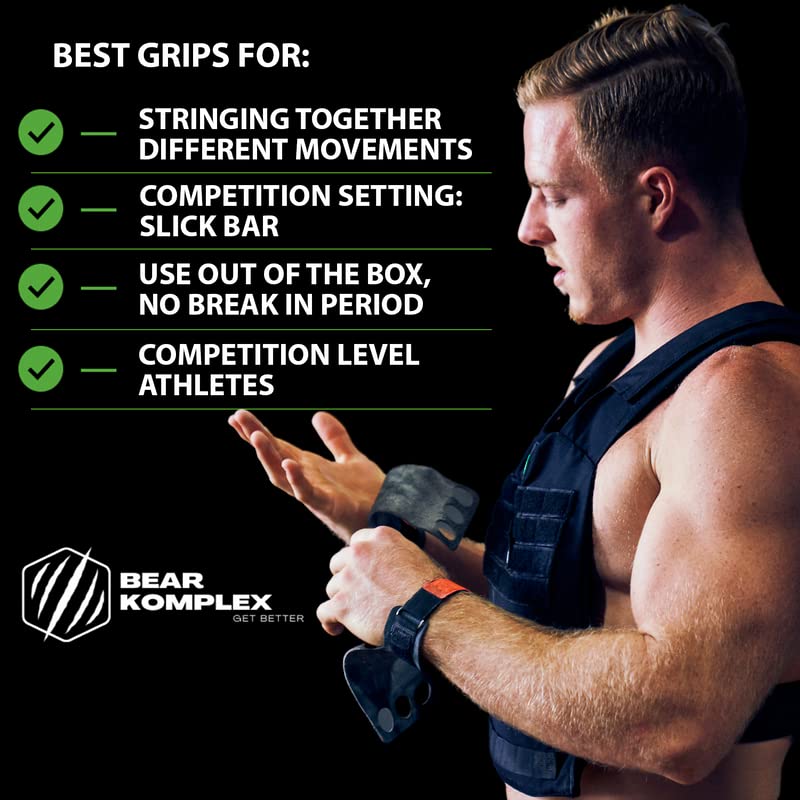 Bear KompleX 3 Hole Carbon Hand Grips for Weight Lifting, Cross Training and Gymnastics, Durable Workout Grips with Wrist Wraps, Comfortable Lifting Straps & Workout for Gymnastic Bars