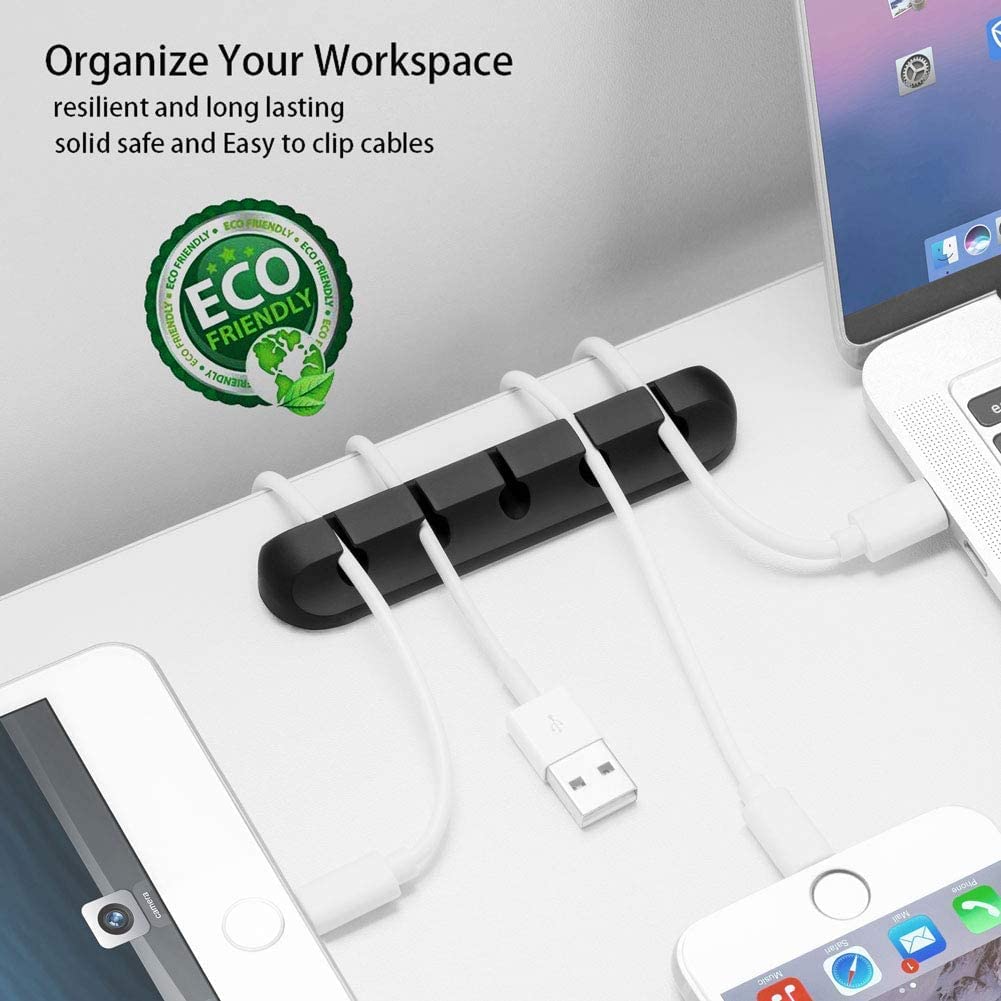 Cable Organizer Clips Cord Holder - 5 Packs Self Adhesive Cable Management for USB Cable/Power Cord/Wire, Car and Desk, Home and Office (7-5-3-1-1 Slots) Black Cord Organizer