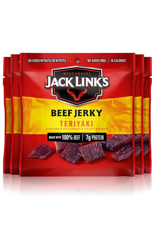 Jack Link's Beef Jerky, Teriyaki, Multipack Bags - Flavorful Meat Snacks for Lunches, Ready to Eat Protein Snacks, Individual Packs - 7g of Protein, Made with 100% Beef - 0.625 oz (Pack of 5)
