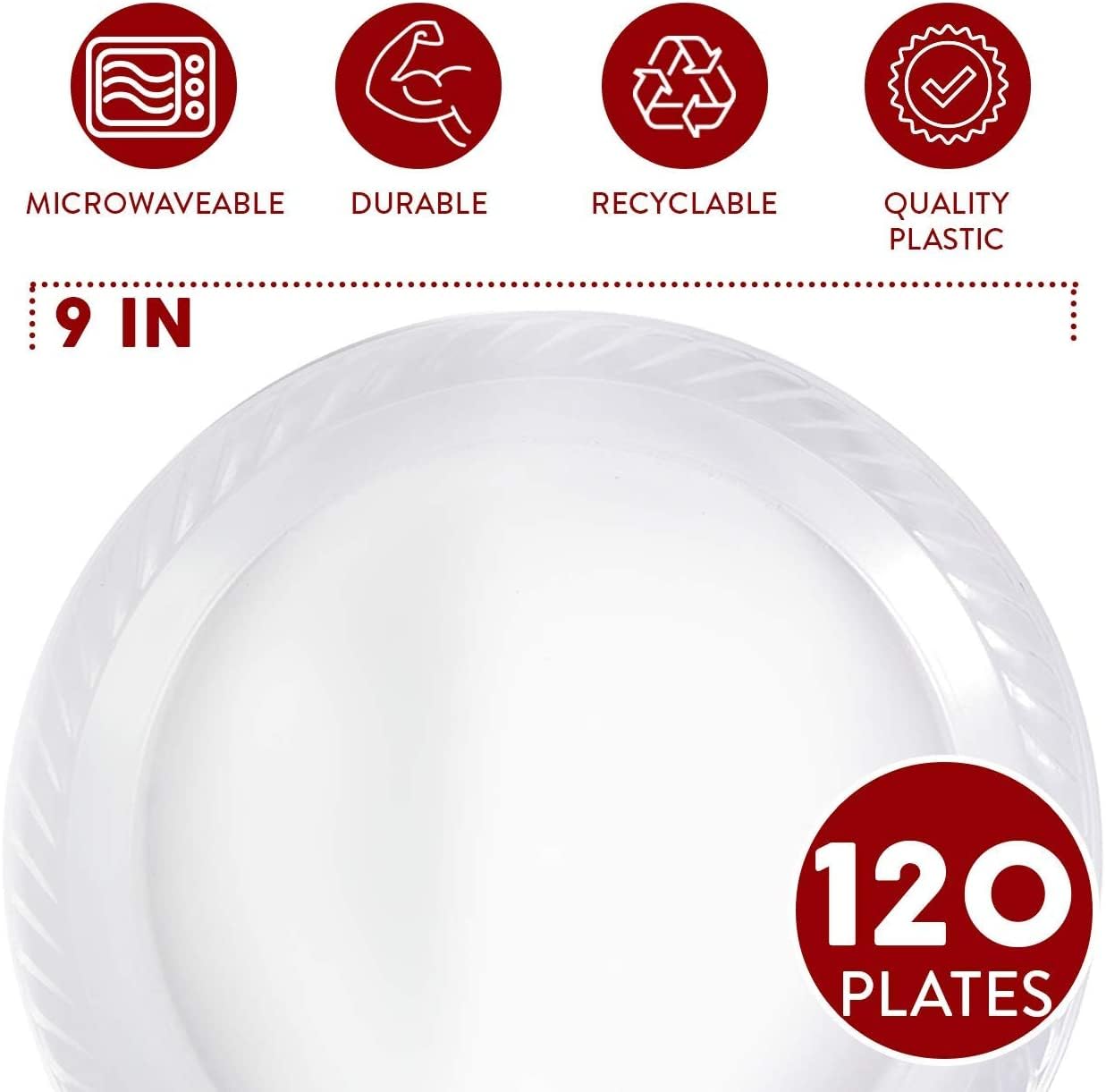 9 Inch Disposable Clear Plastic Plates In Bulk By Framo for Party and Dinner,And For Any Occasion, Microwaveable, BBQ, Travel, and Events (9 Inch 120 pack)