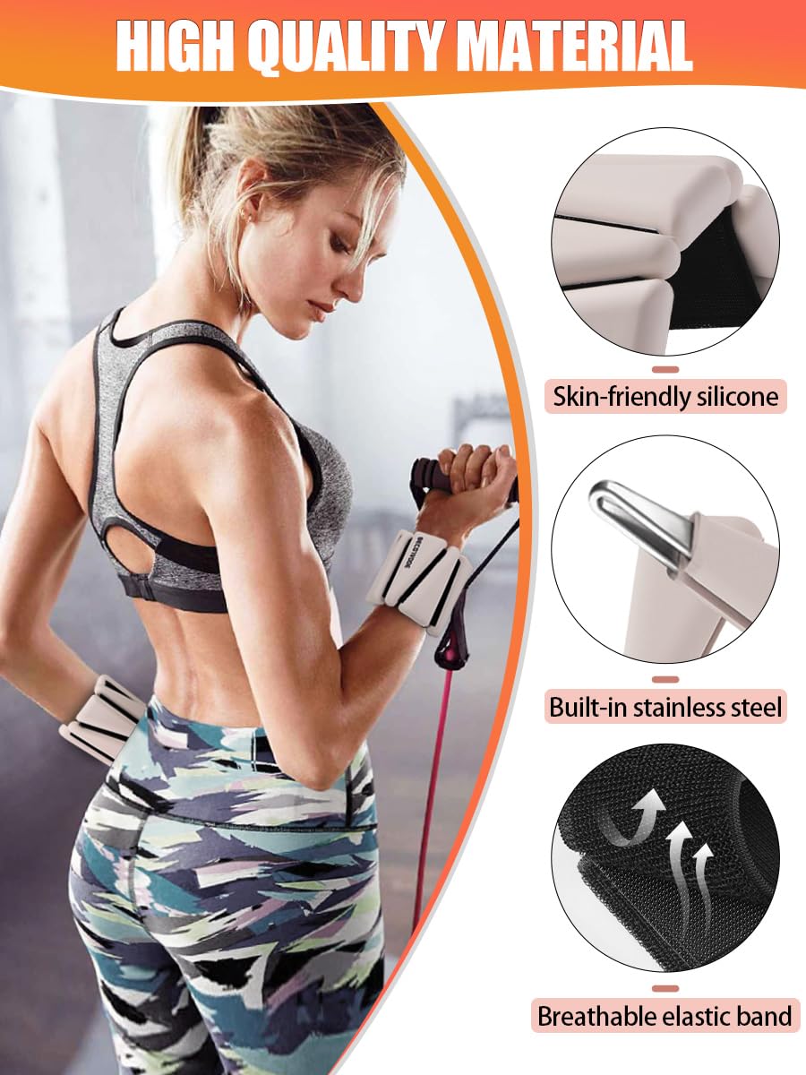 BECOJADDE Wrist Ankle Weights Adjustable Training Intensity for Strength Training Walking Running Yoga Pilates Jogging for Women Men Set of 2 (2 lb Each), Beige