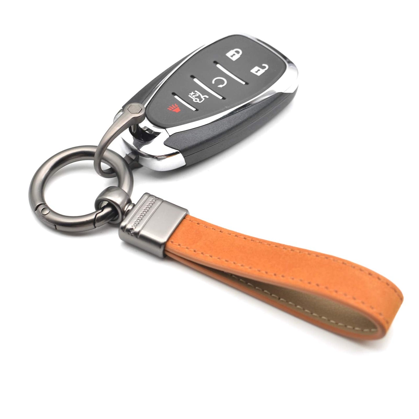 INFIPAR Car Fob Key Chain Genuine Leather Keychains Holder for Men and Women, 360 Degree Rotatable, with Anti-lost D-Ring, Circle Carabiner and Key Rings, Brown