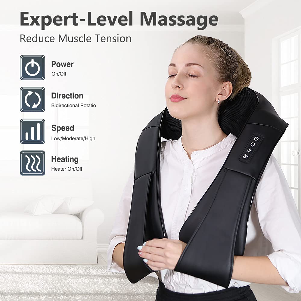 iKristin Neck Massager with Heat, Shiatsu Massager for Neck, Back, Shoulder, Foot and Leg, Deep Tissue 3D Kneading Massage for Relax Muscles at Home and Offie,Back Massagers for Women and Men