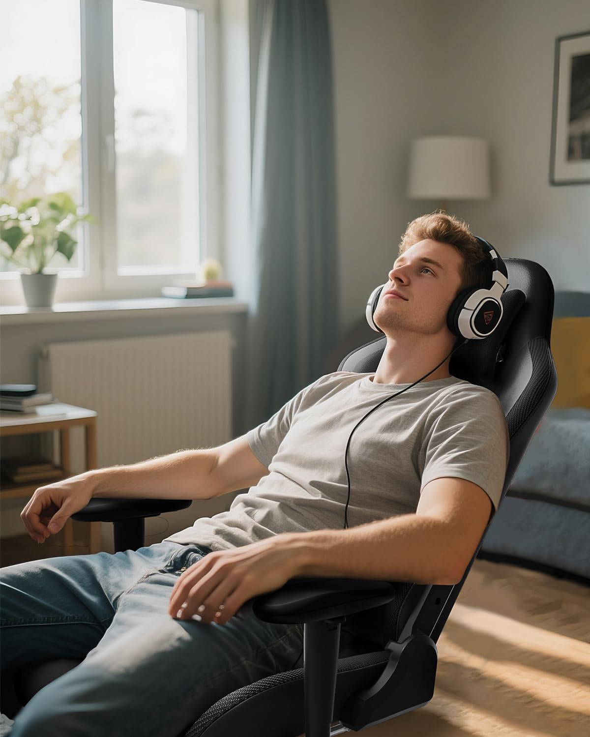 AutoFull C3 Gaming Chair, Racing Style Gaming Chair with Ergonomic Lumbar Support,Adjustable High Back PU Leather PC Chair with Footrest,Black