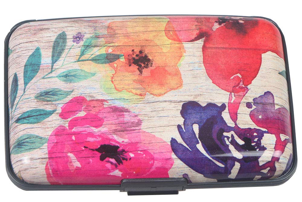 BOHONG RFID Credit Card Holder Mini Aluminum Card Wallet RFID Blocking Slim Metal Hard Card Case Business Cards Holder ID Case for Women Men-Flower