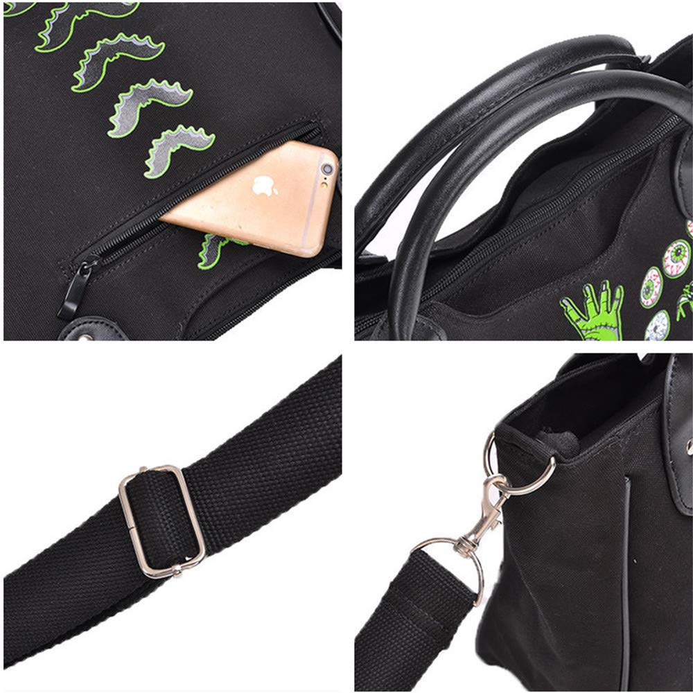 Women Fashion Rivet Handbag Purse Canvas Punk Tote with Shoulder Strap Crossbody Bag Large Capacity Black (Green)