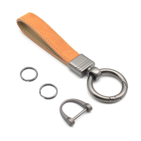 INFIPAR Car Fob Key Chain Genuine Leather Keychains Holder for Men and Women, 360 Degree Rotatable, with Anti-lost D-Ring, Circle Carabiner and Key Rings, Brown