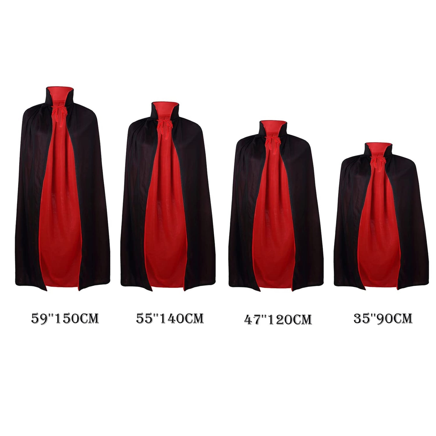 55" Stand Collar Reversible Cloak Masquerade Cape Costume, Black and Red(55"/140cm, Black and Red)