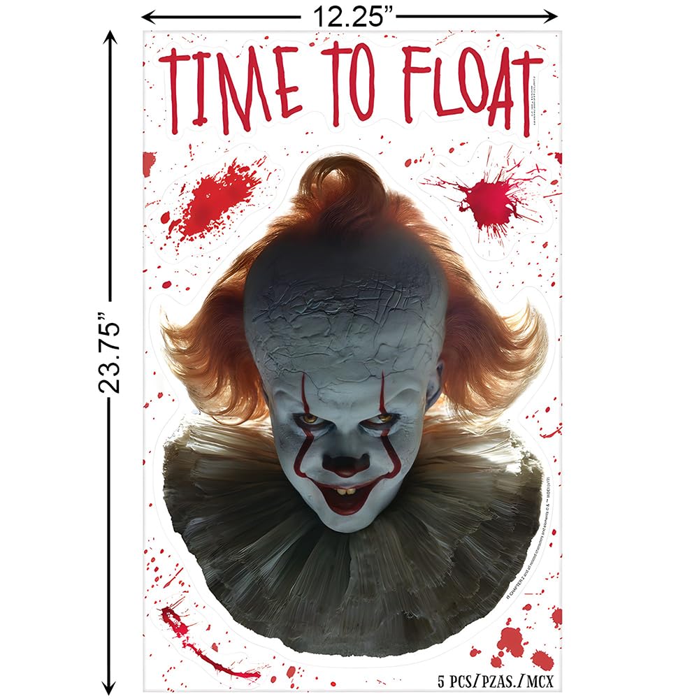 It Chapter Two Pennywise Face Glass Grabber - 12.25" x 23.75" (Pack of 1) - Sinister Clown Window D?cor Perfect for Horror Fans and Themed Events