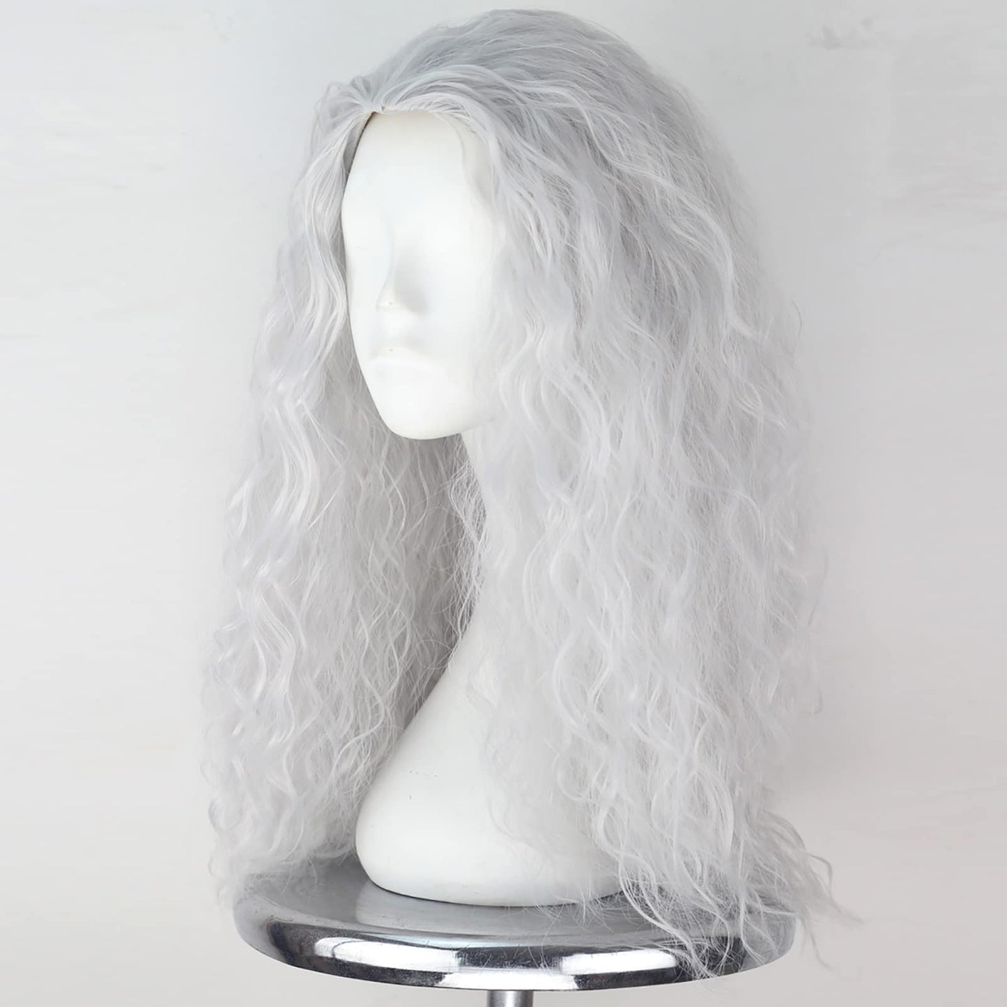 iCos Old Lady Wig - Long Curly Fluffy Dirty Silver Grey Witch Hair Wig for Grandma, Halloween Costume, Movie Cosplay, Punk Style - Adult Men & Women