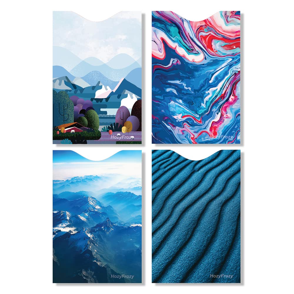 8 RFID Blocking Sleeves, Unique Designs and Arts in Blue, Anti-Theft Credit Card Holder, Credit Card Protector, Easy to Recognize, Sturdy and Perfect size for cards