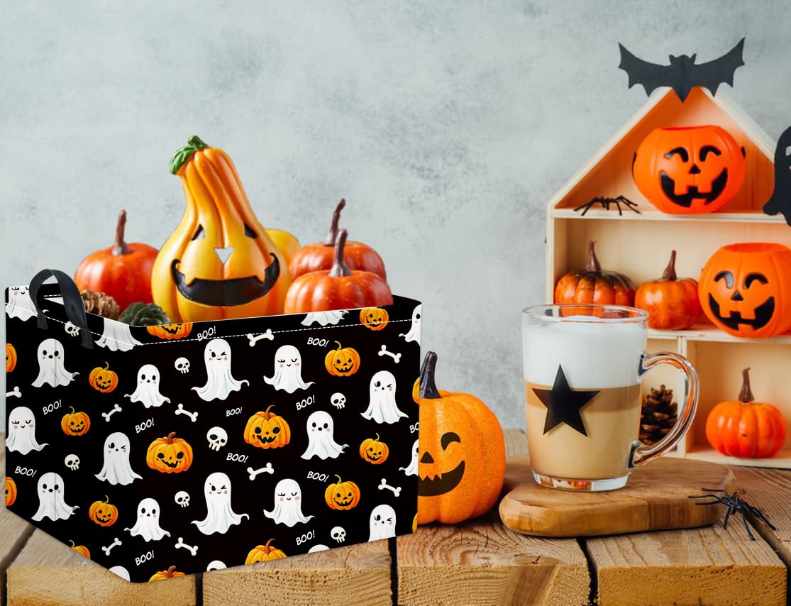 HIYAGON Rectangular Halloween Basket for Boys and Girls Kids Trick or Treat Pumpkin Basket for Halloween Parties Cute Storage Bin Organizer Box Room Decor(Black halloween)