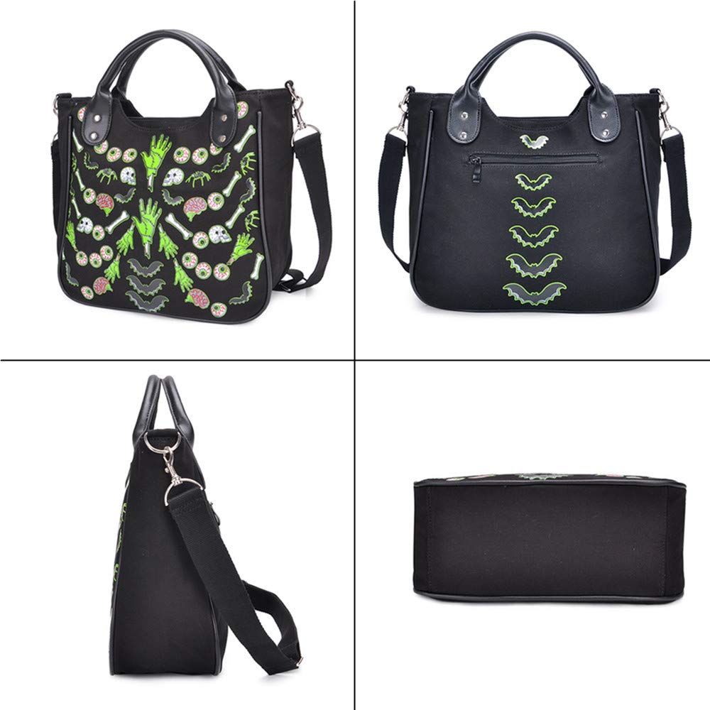 Women Fashion Rivet Handbag Purse Canvas Punk Tote with Shoulder Strap Crossbody Bag Large Capacity Black (Green)