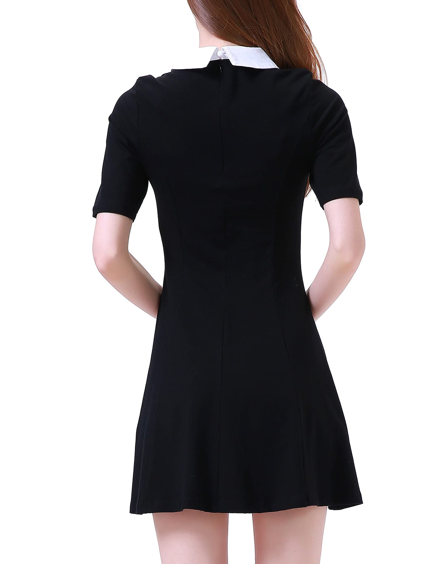Aphratti Women's Short Sleeve Peter Pan Collar Cute Skater Dress Fit and Flare A-Line Casual Dresses Black Large