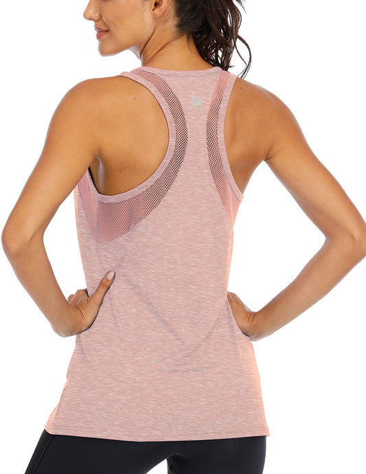 ICTIVE Workout Tank Tops for Women Loose Fit Yoga Mesh Racerback Open Back Muscle Running Activewear Gym Shirts Apricot M