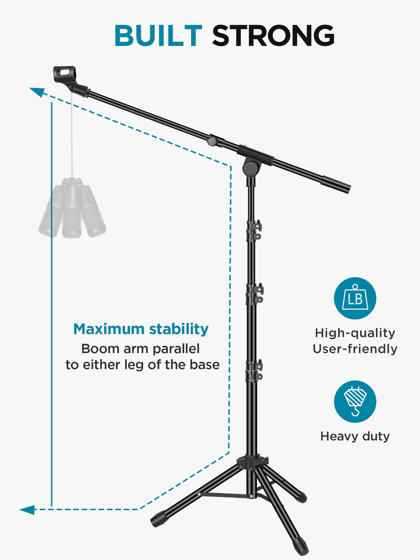 InnoGear Microphone Stand, Tripod Boom Arm Floor Mic Stand Height Adjustable Heavy Duty with Carrying Bag 2 Mic Clips 3/8" to 5/8" Adapter for Singing Podcast for Blue Yeti Shure SM58 SM48 Samson Q2U