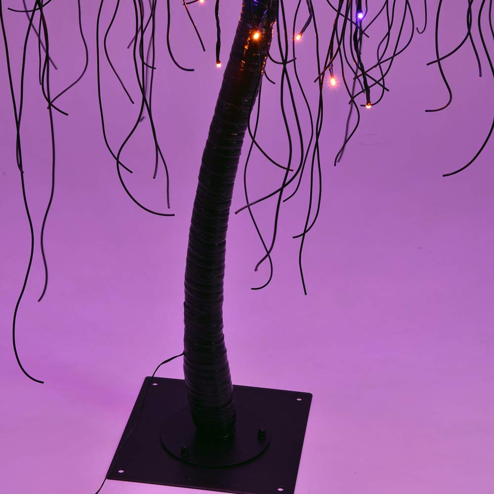 7 FT Halloween Lighted Willow Tree 256 LED Orange and Purple Lights Artificial Weeping Willow Tree with 6 Spiders Outdoor Indoor Decoration Christmas Festival Party Home Decor