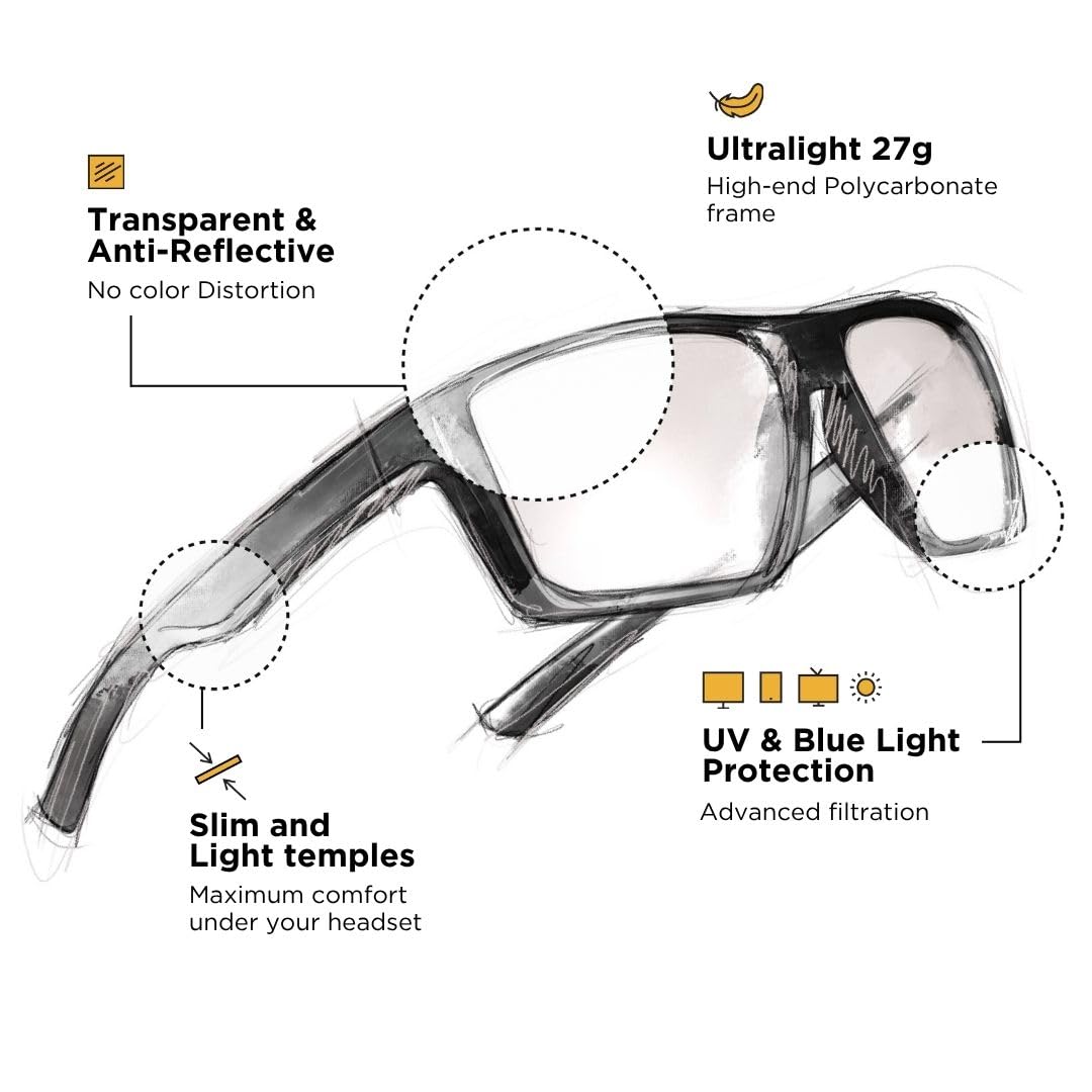 Horus X - Gaming Glasses | Blue Light Blocking Computer Screen Glasses | Anti Fatigue & Eyestrain for Men and Women | Clear