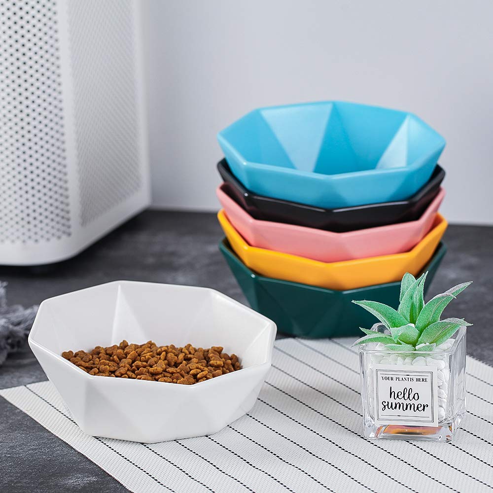 White Ceramic Tilted Cat Dog Bowl Cat Food Water Bowl Dish Pet Comfort Feeding Bowls