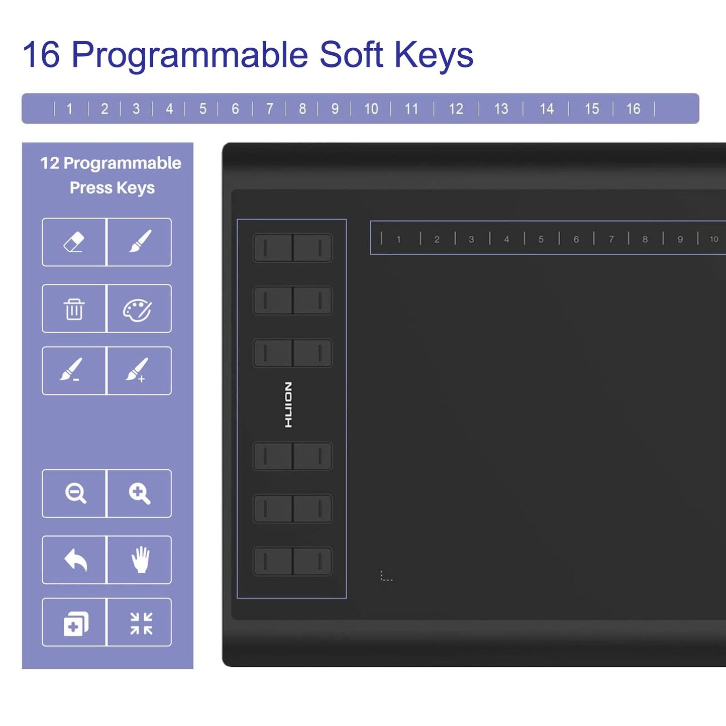 HUION Inspiroy H1060P Graphics Drawing Tablet with 8192 Pressure Sensitivity Battery-Free Stylus and 12 Customized Hot Keys, 10 x 6.25 inches Digital Art Tablet for Mac, Windows PC and Android