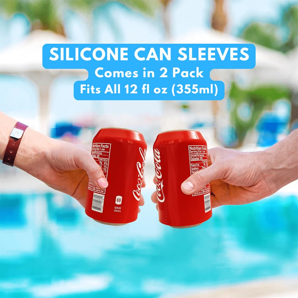Can Covers that Look Like Soda, Silicone Sleeves for Cans, Can Wraps, Fits All 12FL OZ 355ml (Red - 2 Pack)