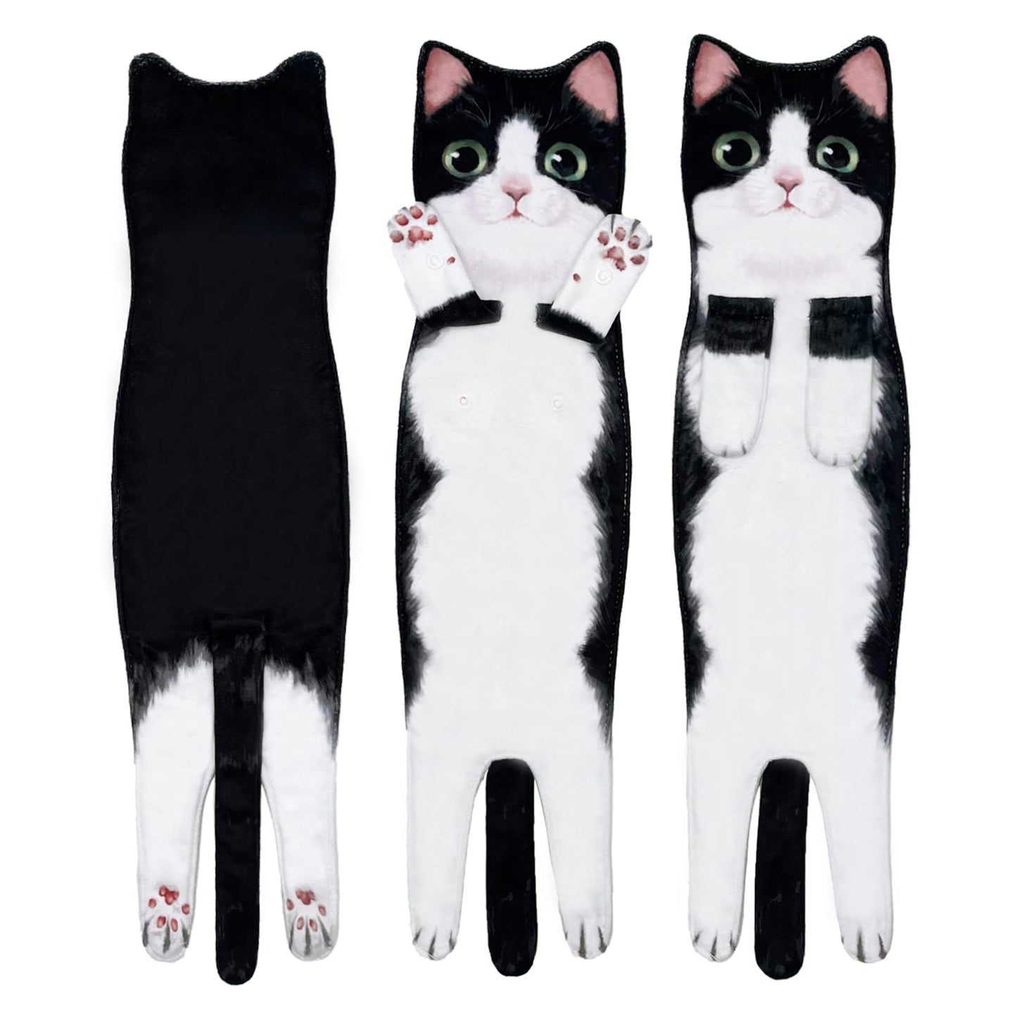 Hawgiman Hand Towels for Bathroom Kitchen,Cute Cat Quick-Dry Hanging Hand Towels Decorative for Bathroom Face Towels,Funny Gifts for Cat Lovers (Black-White)