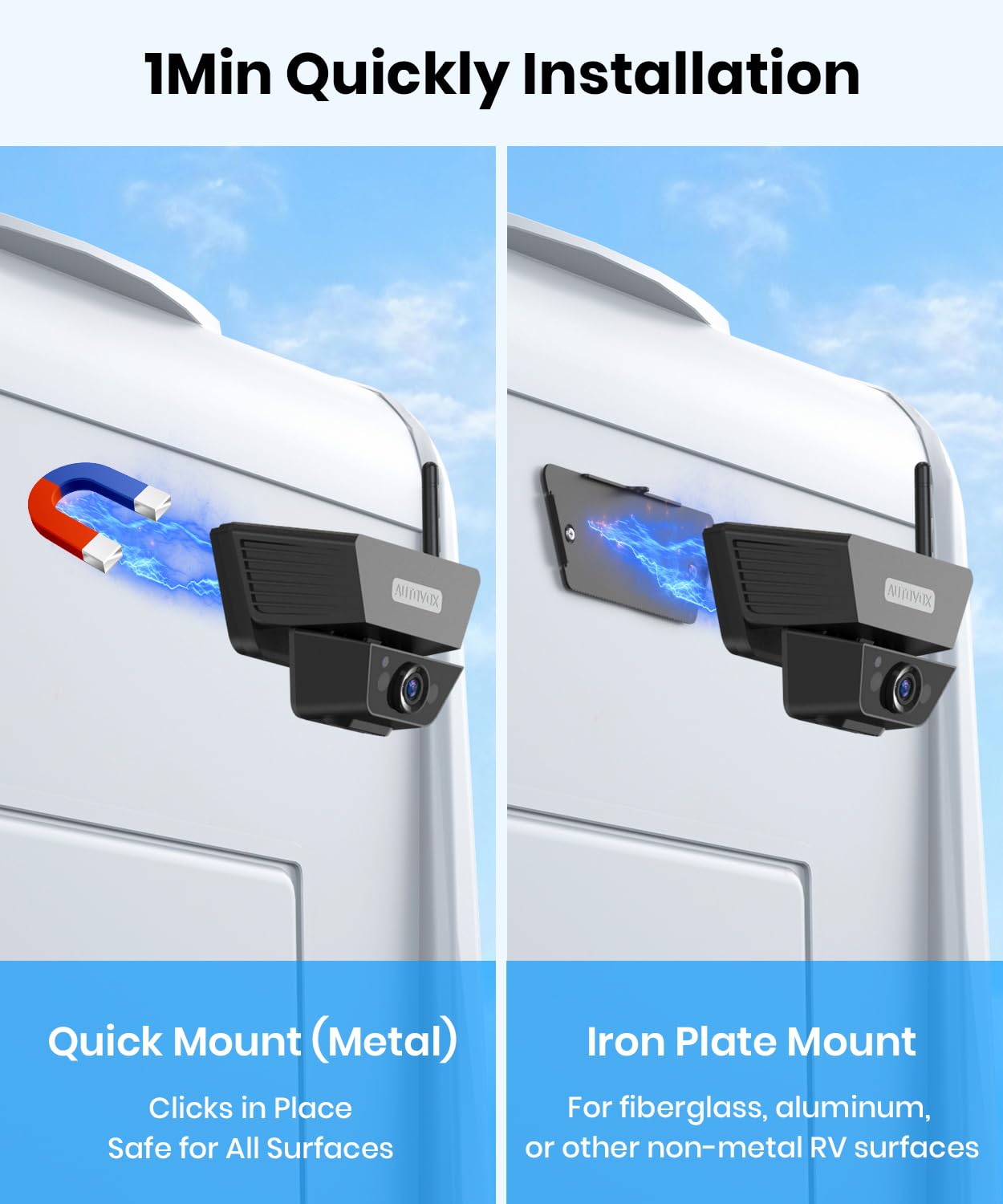 AUTO-VOX Wireless Backup Camera Solar Magnetic: 1-Min DIY Install, 5" 1080P Hd Dual Channel Monitor, Protective Carry Case, Stable Signal, IP69 Waterproof Back Up Systems Camera for Truck,Car,Trailer