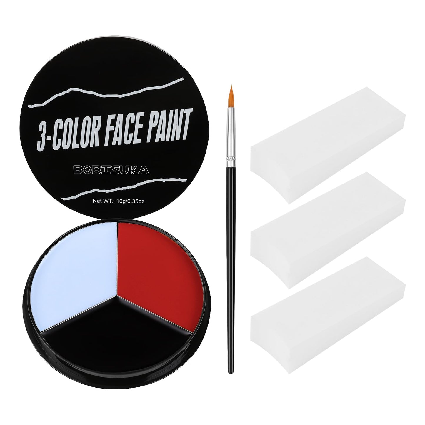 White Red Grey Face Body Paint + 3PC Sponge + Brush, Colored Eye Black for Baseball Softball Sport Games, Face Painting Kit for Halloween Devil, Vampire Cosplay, Costume, SFX Makeup, Theme Parties
