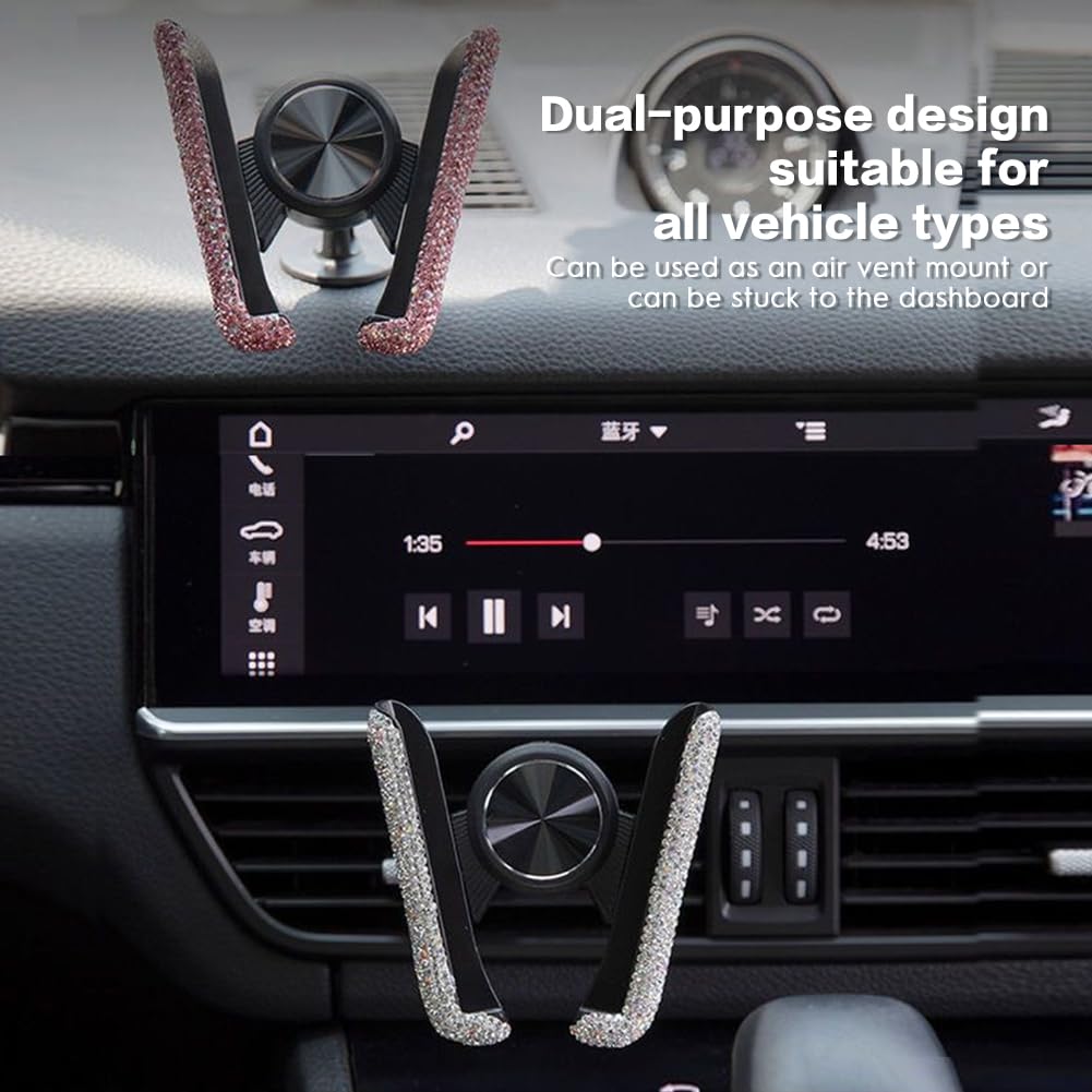 Bling Car Phone Holder,360° Adjustable Crystal Automobile Cradle,Mini Air Vent Cellphone Holder for Car,Black