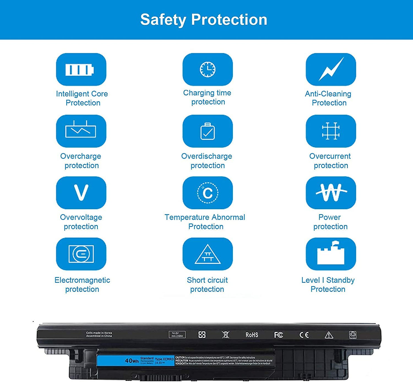 40Wh XCMRD 14.8V Battery for Dell Inspiron 15 3000 Series 3542 3543 3521 3537 3531 3541 17R 5721 5737 17-3737 3721 15R 5537 5521 14 3421 3437 14R 5421 5437 Latitude 3440 3540 P28F P40F FW1MN 4WY7C