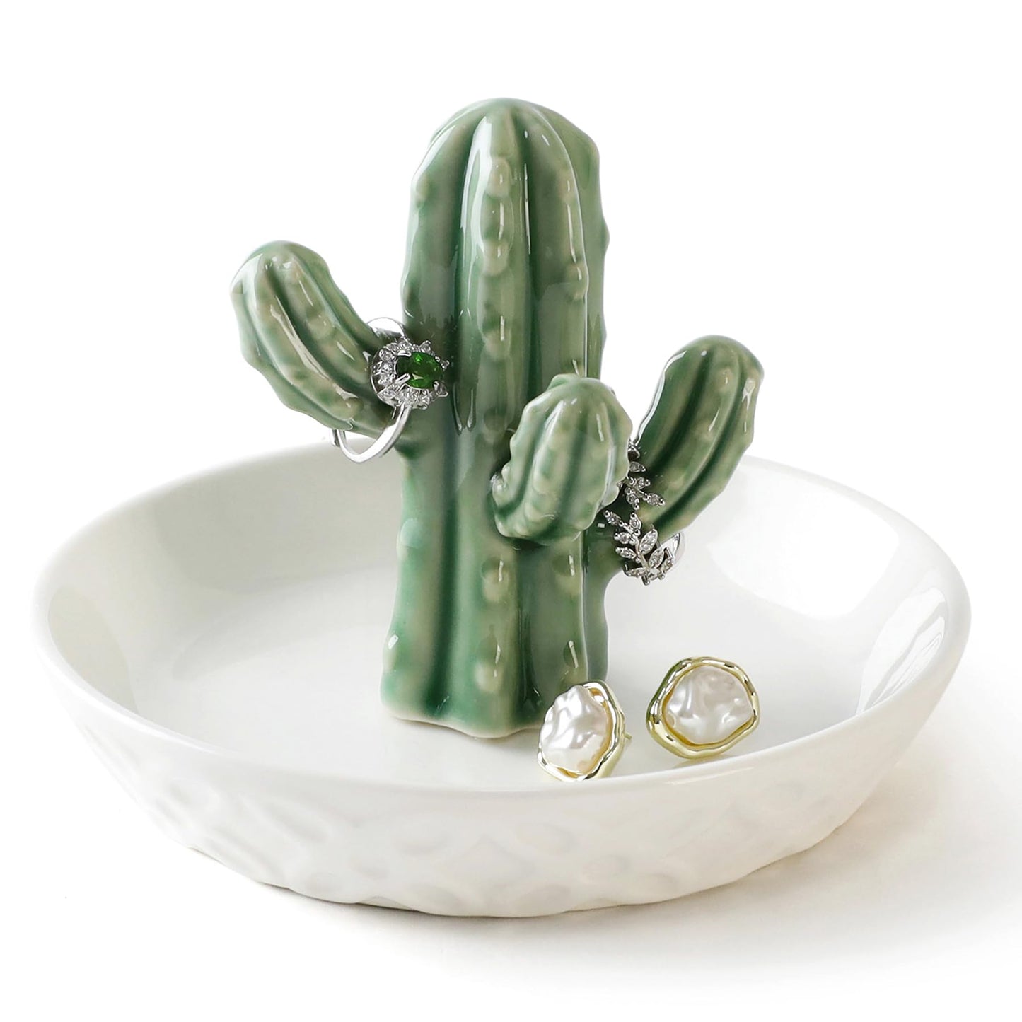 HOME SMILE Ceramic Cactus Ring Holder Cactus Ring Dish for Jewelry Cactus Decor for Friend Sister Birthday Wedding Anniversary Bridal Engagement Valentine's Gift for Women