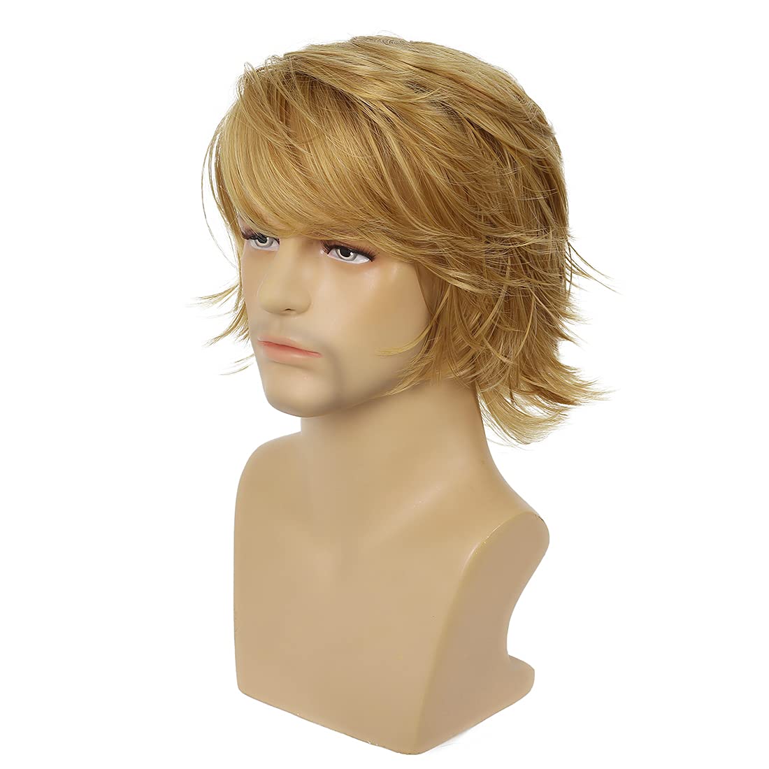 Wiwige Mens Blonde Wig Short Layered Natural Fluffy Wig Synthetic Heat Resistant Halloween Cosplay Hair Wig