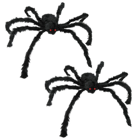 JAMIEWIN Giant Spider for Halloween Decoration 2 Pack, 55 inch Large Hairy Fake Spider Props, Scary Halloween Spider Decoration Outdoor Indoor House Party Yard