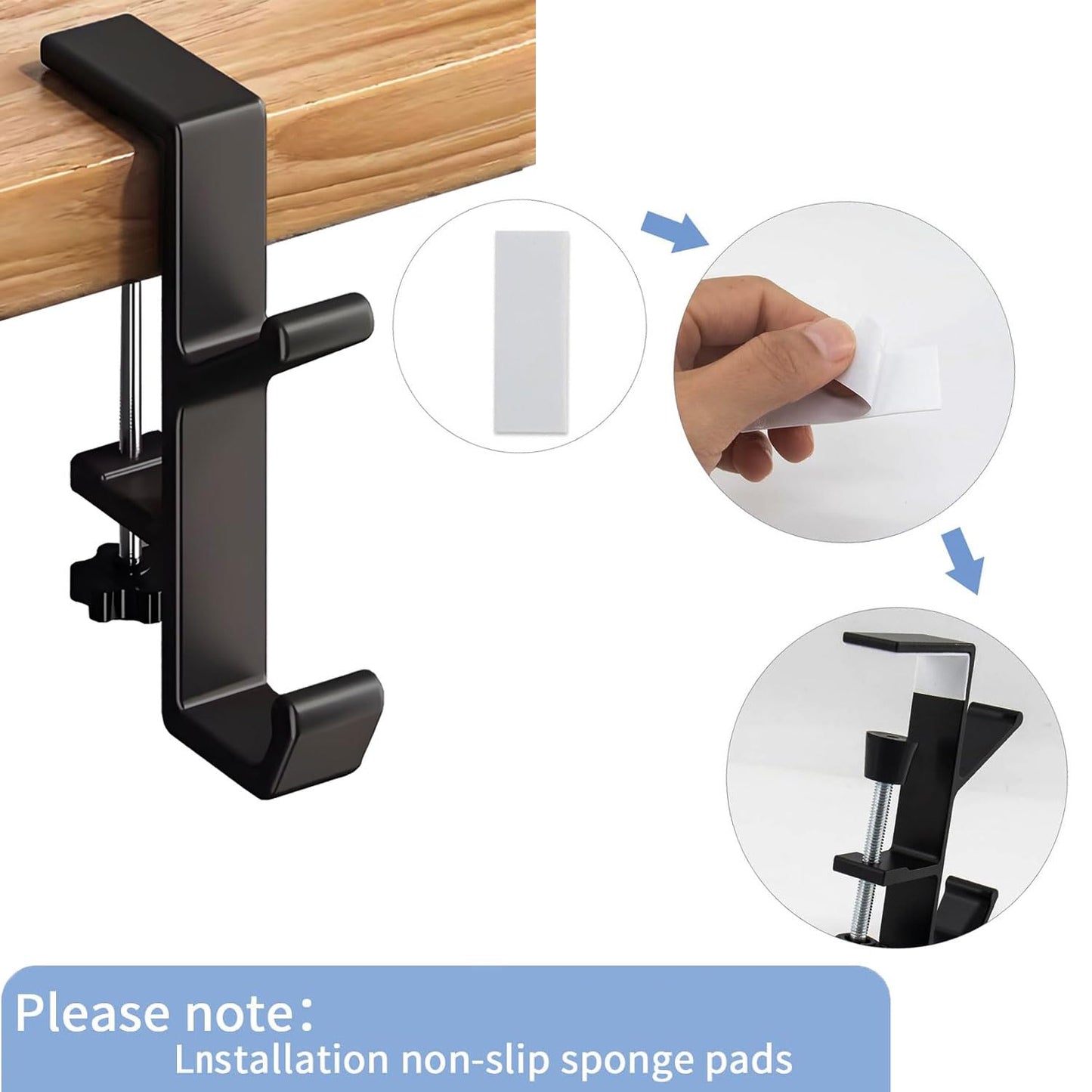 JAKO Headphone Stand Hanger Holder, Under Desk Aluminum Alloy Headset Stand with Fit for Gaming PC Accessories,Under Desk Clamp Hook Mount Suitable for Office, Computer Desk (Black)