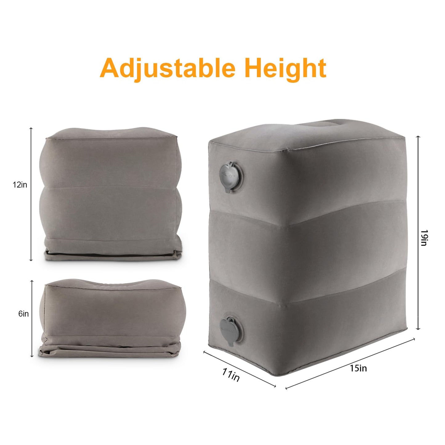 Inflatable Travel Foot Rest Pillow, Kids Airplane Bed, Adjustable Height Leg Pillow for Air Travel, Make a Flat Bed for Kids and Toddlers, Great for Airplane, Train, car(Grey, 1 Pack)