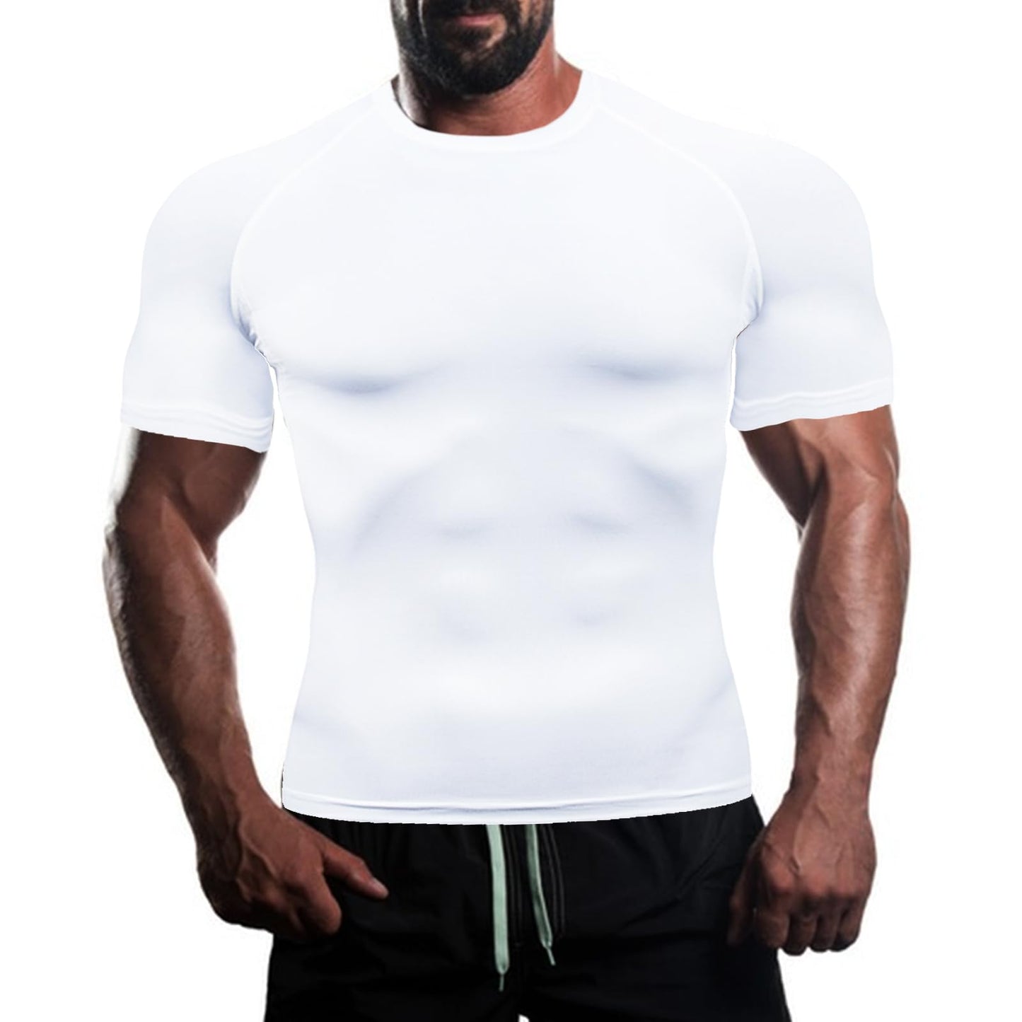 HYCOPROT Men's Compression Shirts Short Sleeve Athletic Workout T-Shirt Cool Dry Sports Baselayer Running Undershirts Tops White