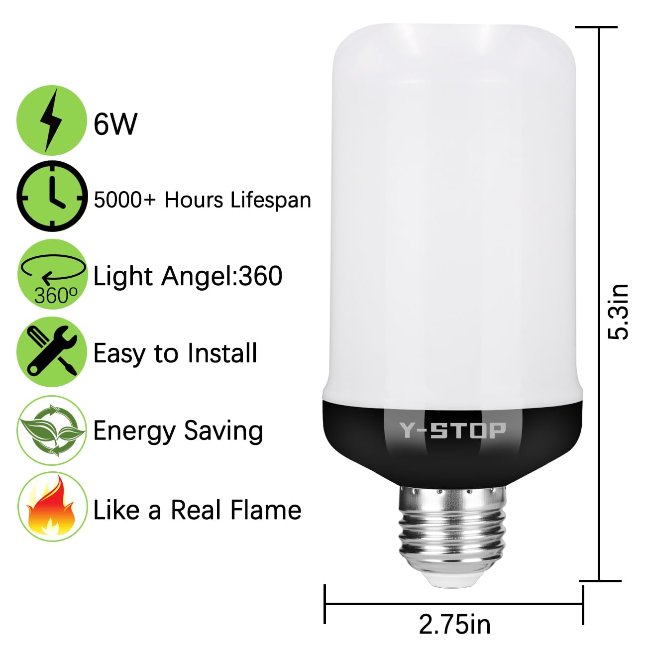 Y- STOP Upgraded LED Flame Light Bulbs, 4 Modes Flickering Light Bulb with Upside Down Effect, E26 Base Flame Bulb for Halloween Lights, Christmas Decorations Outdoor Indoor, Party Decor (2 Pack)