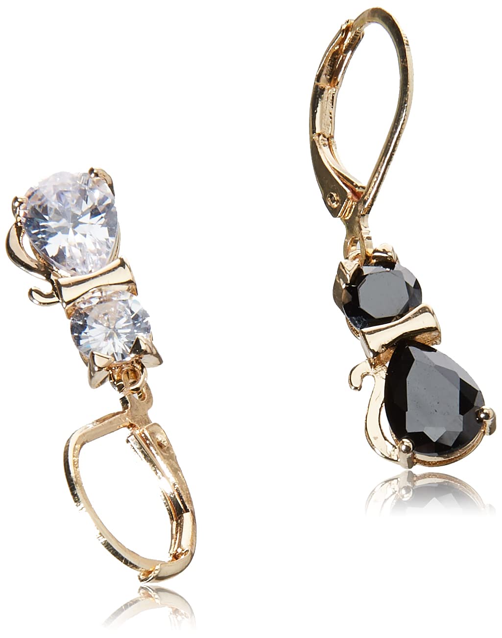 Betsey Johnson CZ Cat Mismatched Drop Earrings