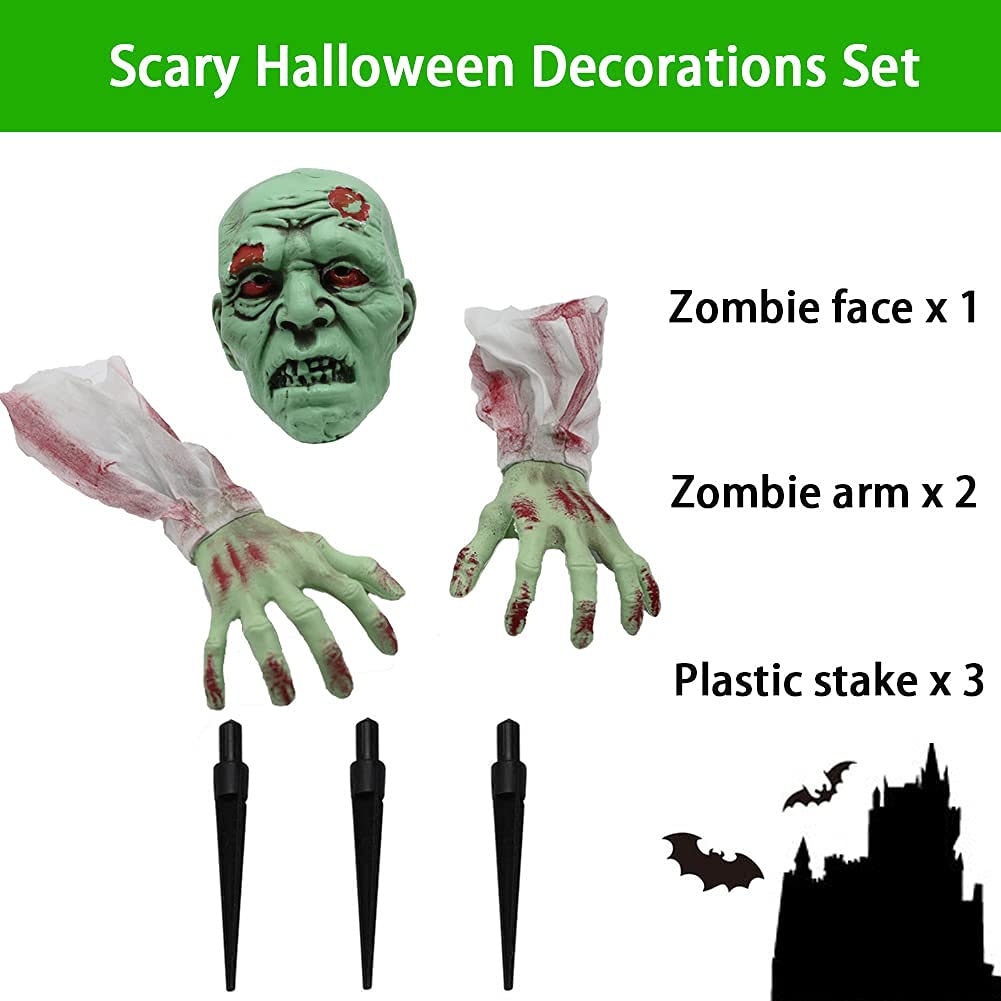WODMAZ Halloween Zombie Stakes Decorations, Scary Zombie with Face and Arms Lawn Stakes, Groundbreaker Stakes for Halloween Patio Yard Lawn Graveyard Scenes Outdoor Party Props Decor, 3Pack