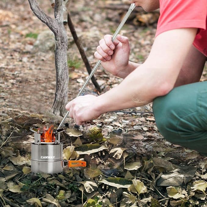 CANWAY Portable Camping Stove Mini Wood Burning Camp Stove for Backpacking Hiking Traveling Survival Cooking Stove Stainless Steel Emergency Folding Camping Stove with Carry Bag