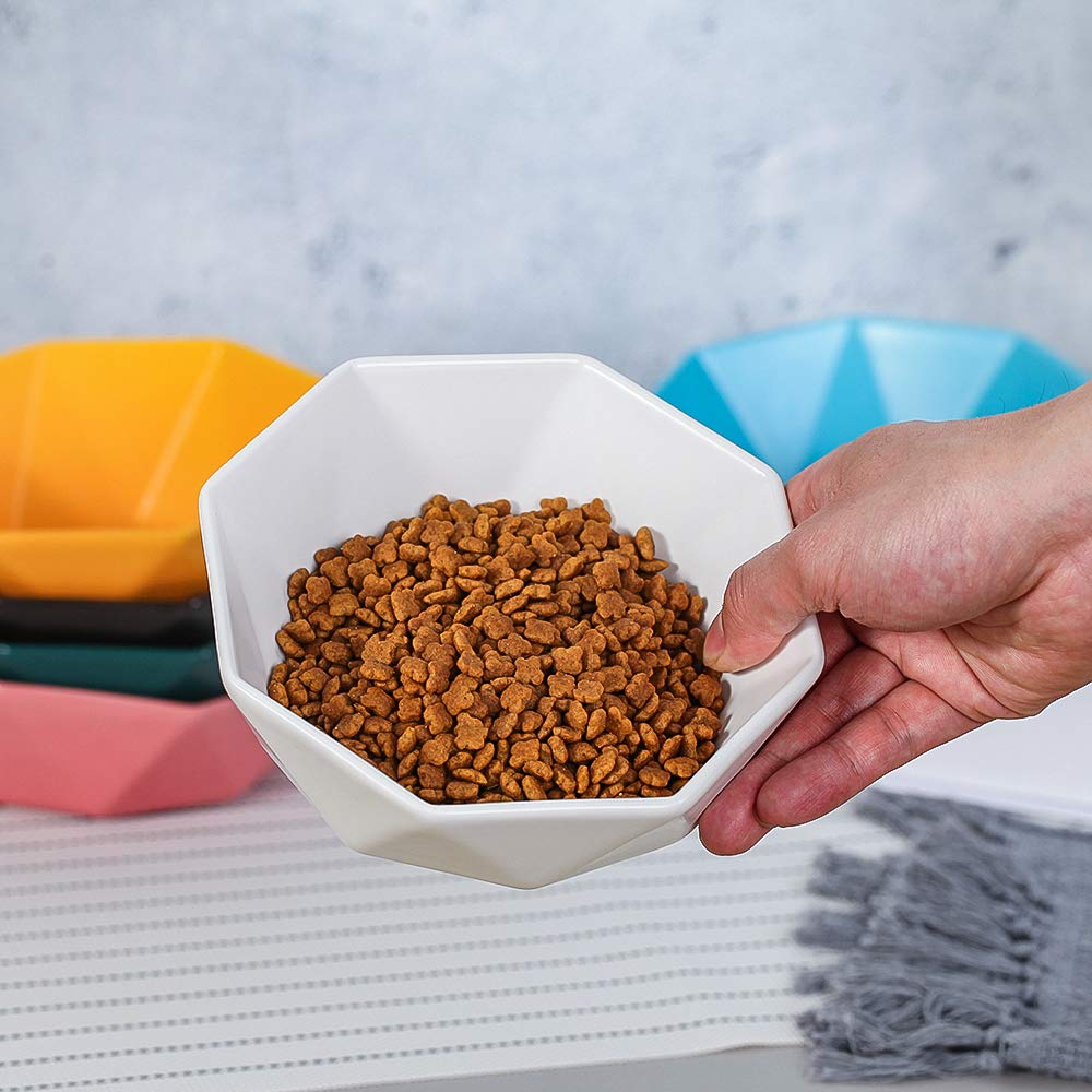 White Ceramic Tilted Cat Dog Bowl Cat Food Water Bowl Dish Pet Comfort Feeding Bowls