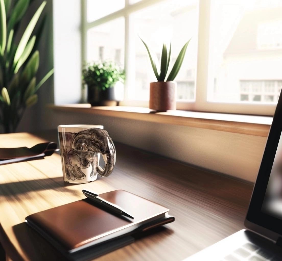 IYARA CRAFT 3D Elephant Mug 11oz – Chubby Handle Design, Handmade Ceramic, Microwave & Dishwasher Safe, Wildlife Coffee Cup, Gift for Animal Lovers, Women, Tea & Hot Chocolate