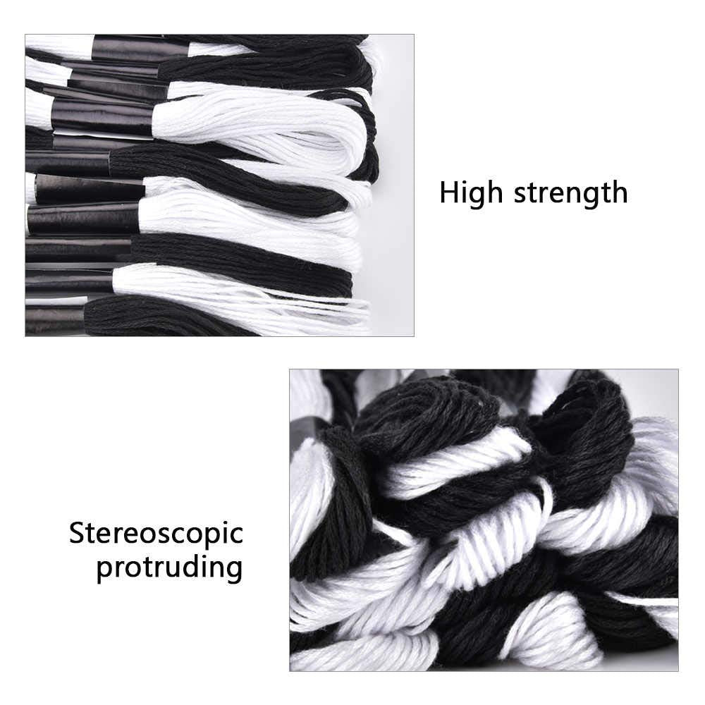 24 Skeins Cross Stitch Threads, Black and White Cotton Embroidery Floss Friendship Bracelets Floss with 12 Pieces Floss Bobbins for Knitting, Cross Stitch Project