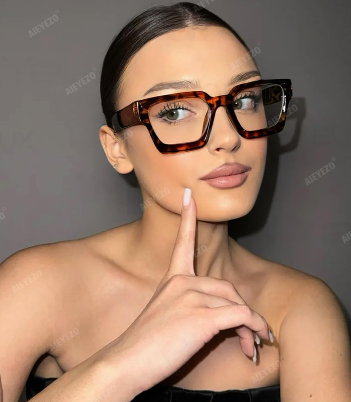 AIEYEZO Square Thick Frame Glasses for Women Men Fashion Blue Light Glasses Trendy Chic Computer Eyeglasses (Tortoise)