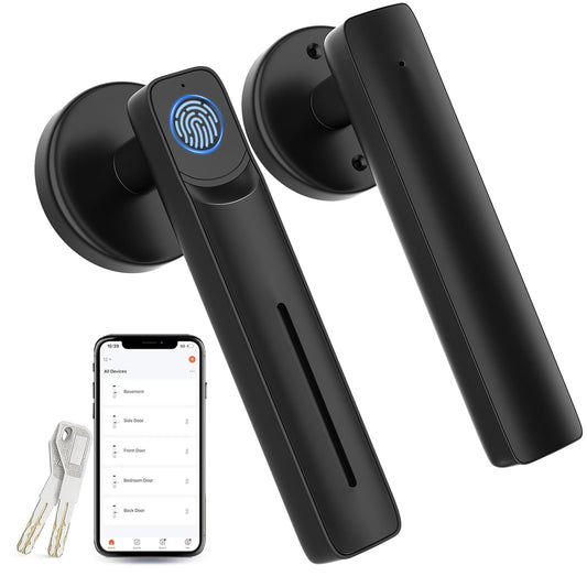 IKOED Fingerprint Door Lock with Smart APP,Fingerprint Door Knob,Biometric Door Knob Keyless Entry Door Lock with Tuya for Home/Bedroom/Office/Apartment/Airbnb Black