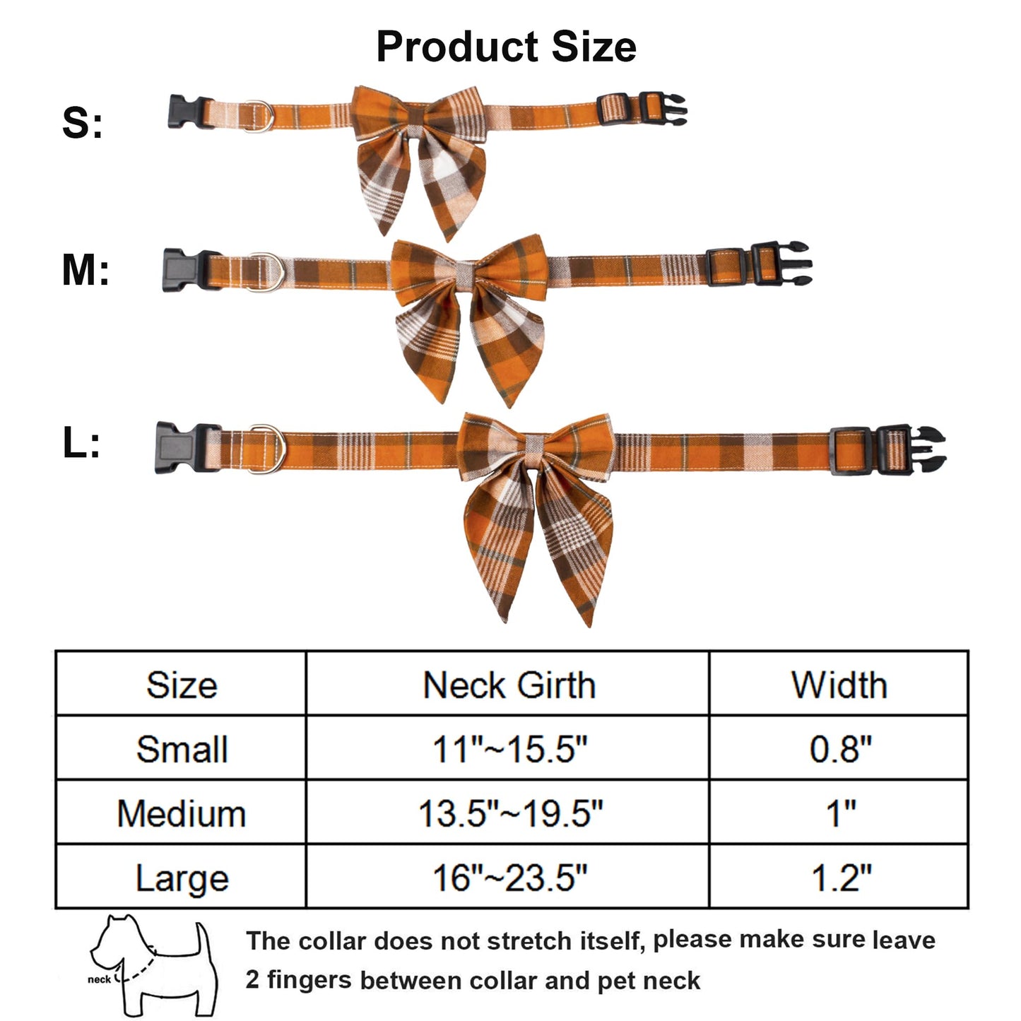 ADOGGYGO Fall Dog Collar with Bow, Halloween Thanksgiving Pet Bowtie Collar, Adjustable Cotton Orange Fall Collars for Medium Dogs Pets (Medium)